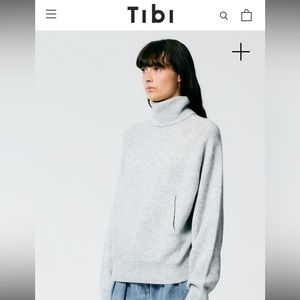 Tibi Douillet Turtleneck Easy Pullover in Gray